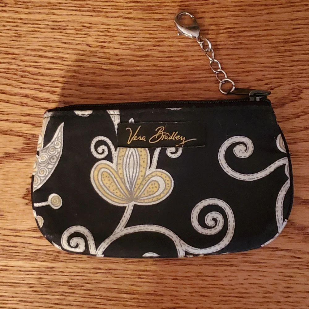 Vera Bradley Black & Yellow Floral Bird Petite ID Pouch
